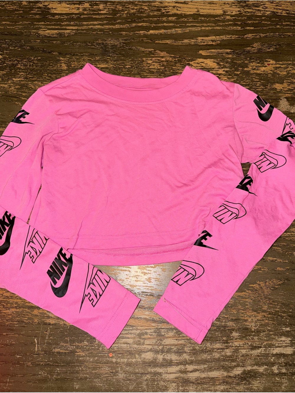 Nike Girls' Pink Long-Sleeve Logo Crop Top